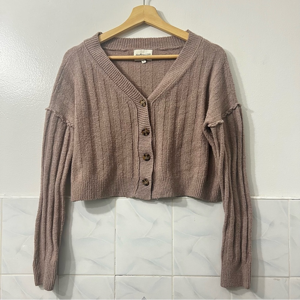 Women's Cropped Cardigan Sweater Blush Long Sleeve S Coquette Preppy Academia